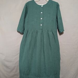 Cotton Candy Wear Handmade Green Linen Cottage Core Midi Dress